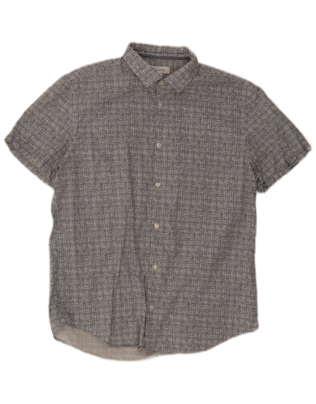 Camisa masculina de manga curta Calvin Klein cinza médio algodão guingão
