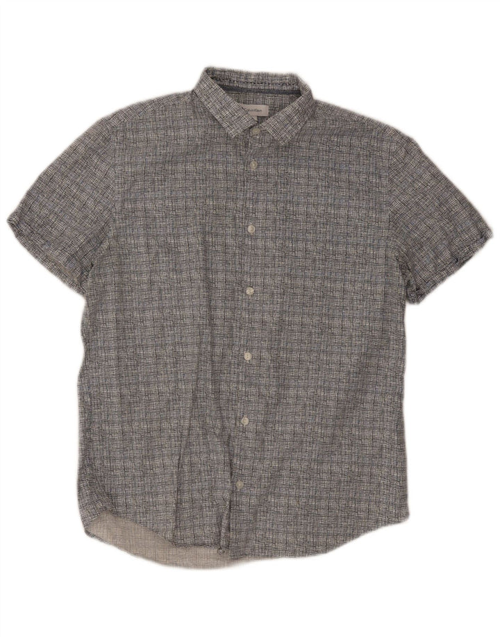 Camisa masculina de manga curta Calvin Klein cinza médio algodão guingão