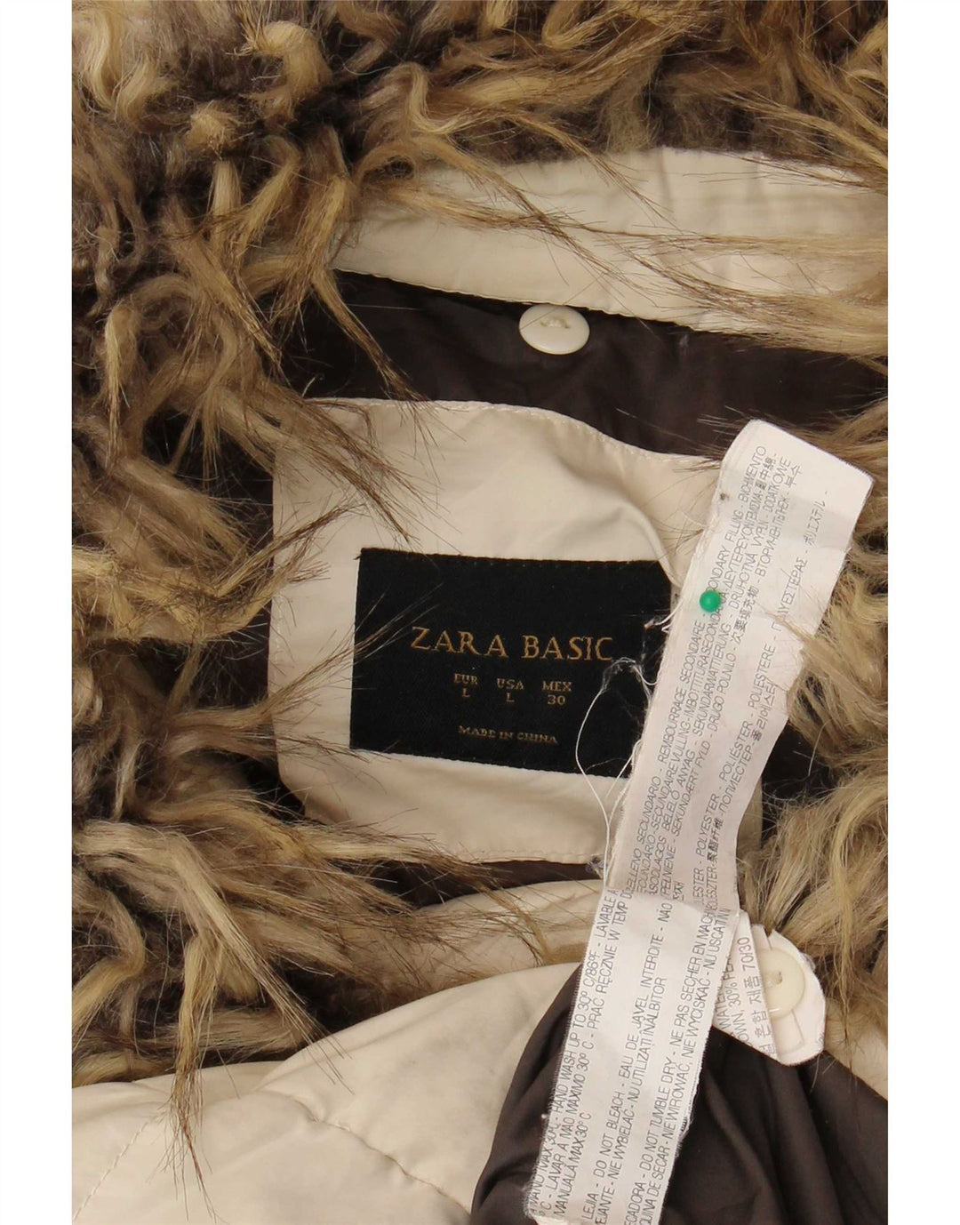 Casaco acolchoado feminino Zara UK 14 grande poliéster branco