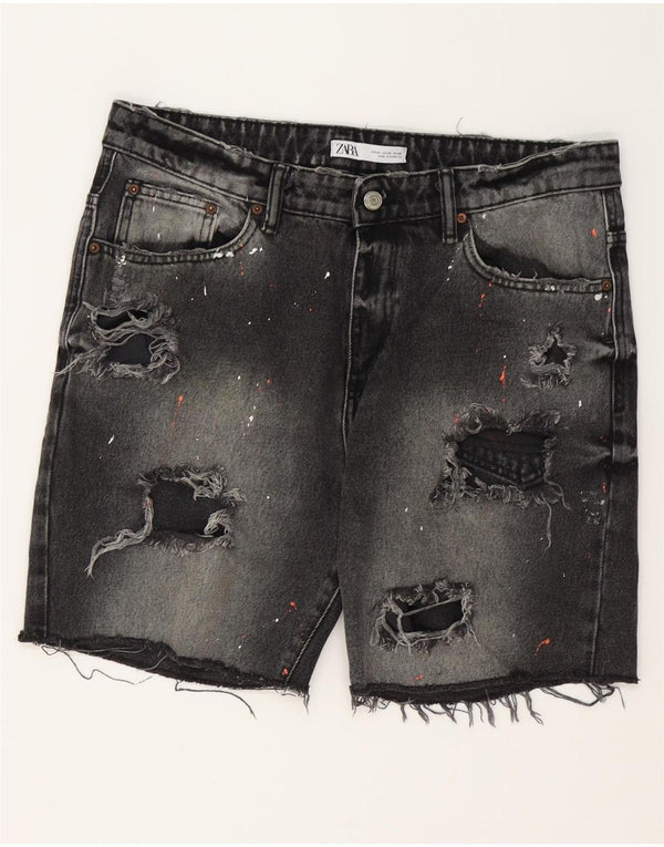 ZARA Shorts jeans masculino desgastado UE 42 grande W32 algodão cinza