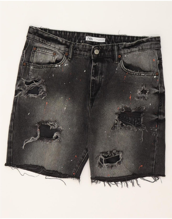 ZARA Shorts jeans masculino desgastado UE 42 grande W32 algodão cinza