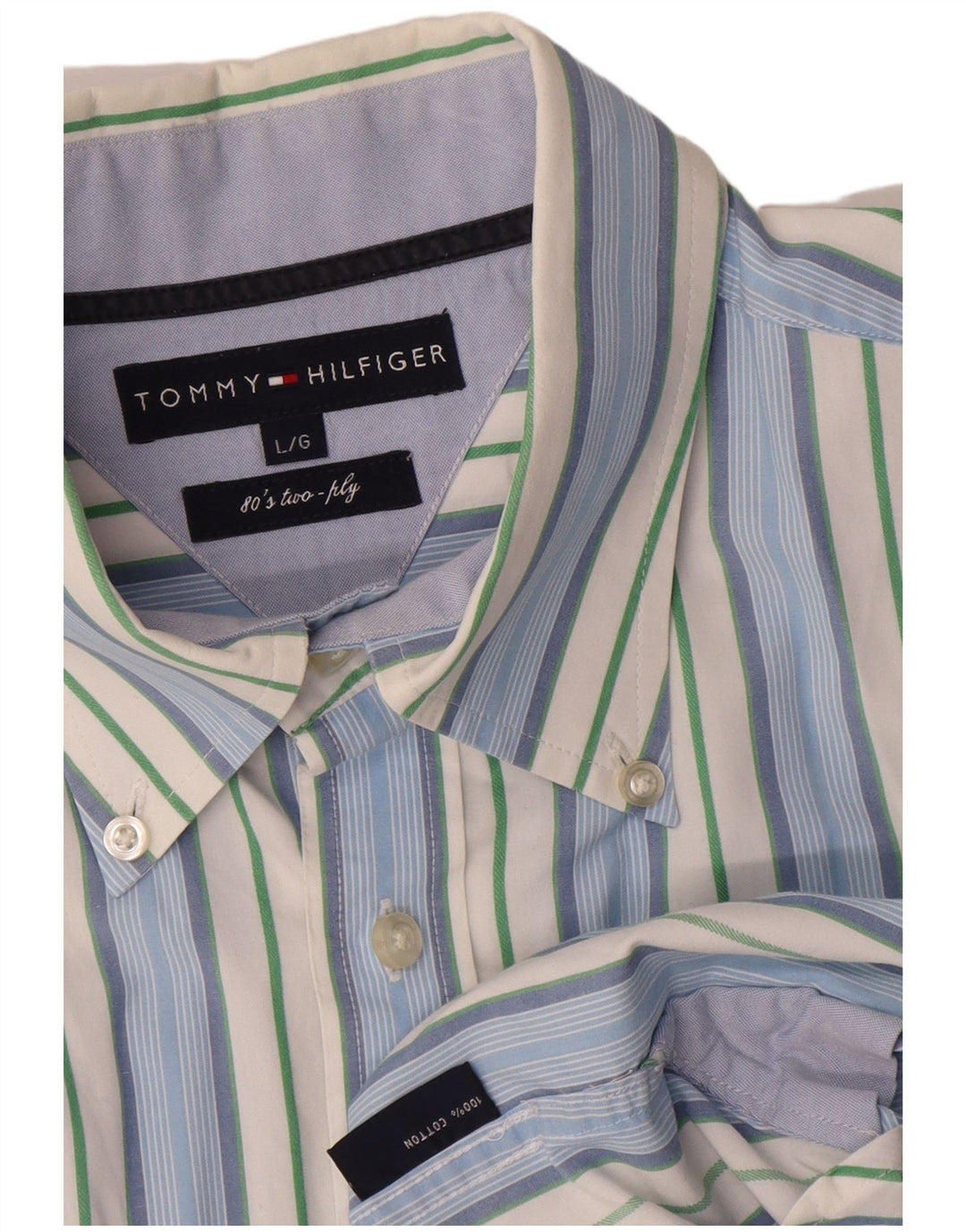Camisa masculina Tommy Hilfiger grande algodão listrado azul