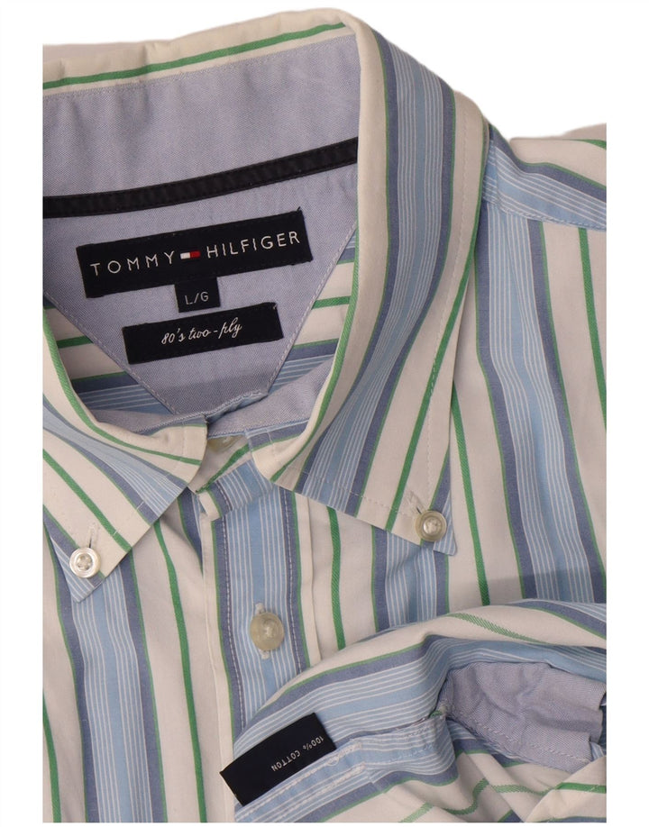 Camisa masculina Tommy Hilfiger grande algodão listrado azul