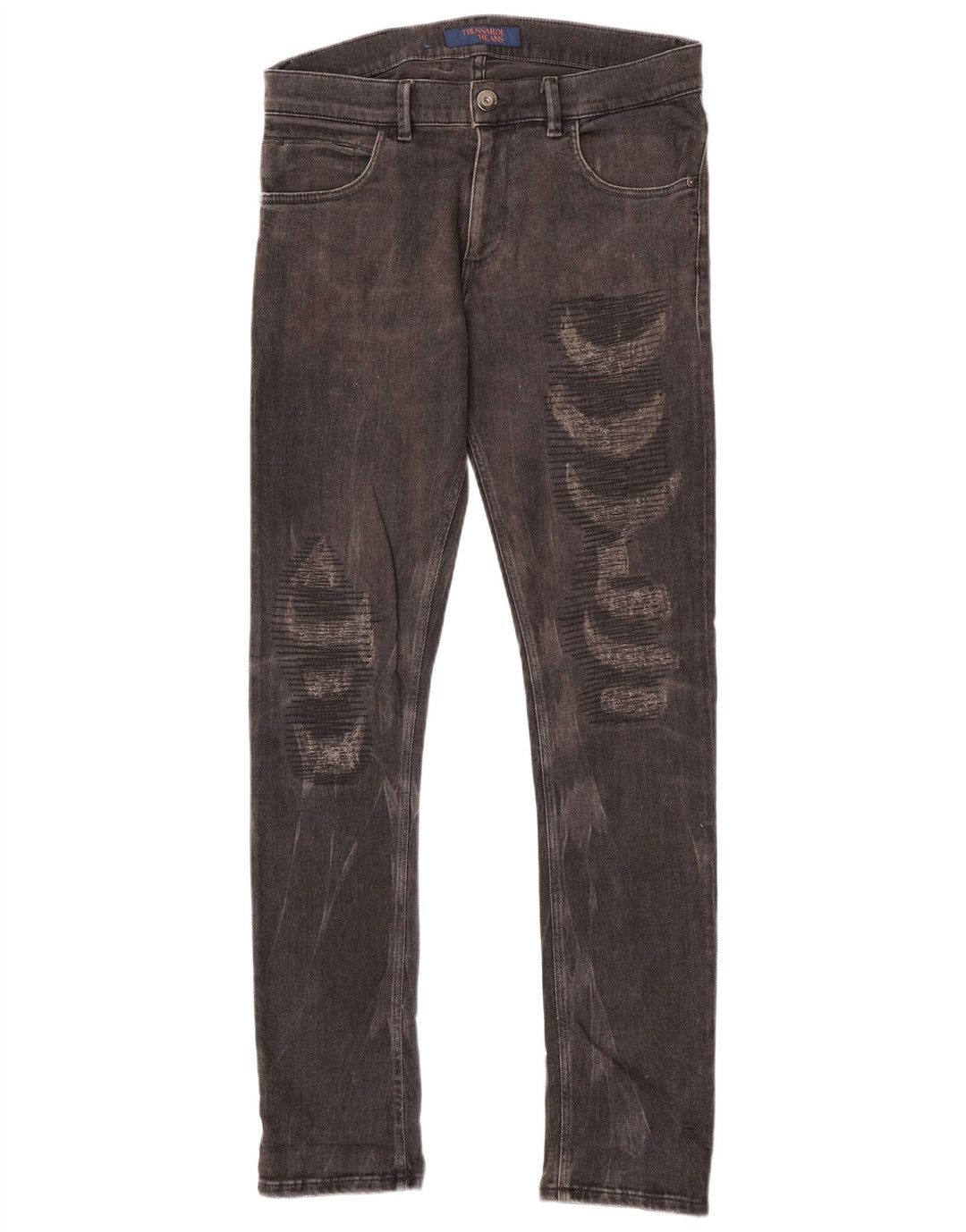 Trussardi Jeans masculino desgastado slim W33 L34 algodão preto