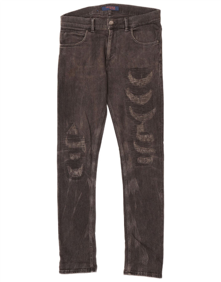 Trussardi Jeans masculino desgastado slim W33 L34 algodão preto