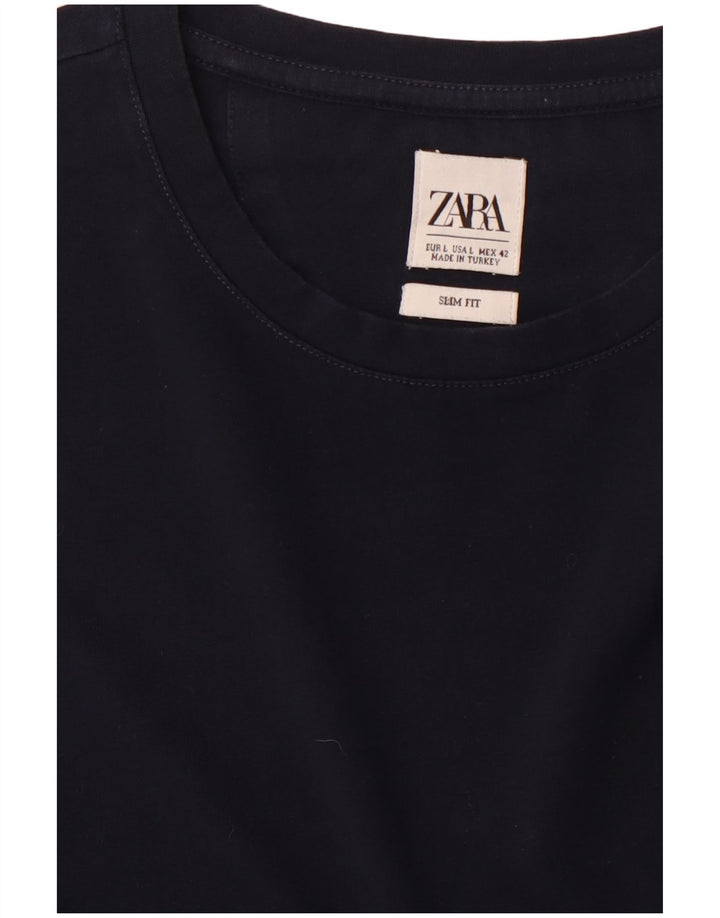 Zara Mens Slim Fit T-Shirt Top Grande Azul Marinho
