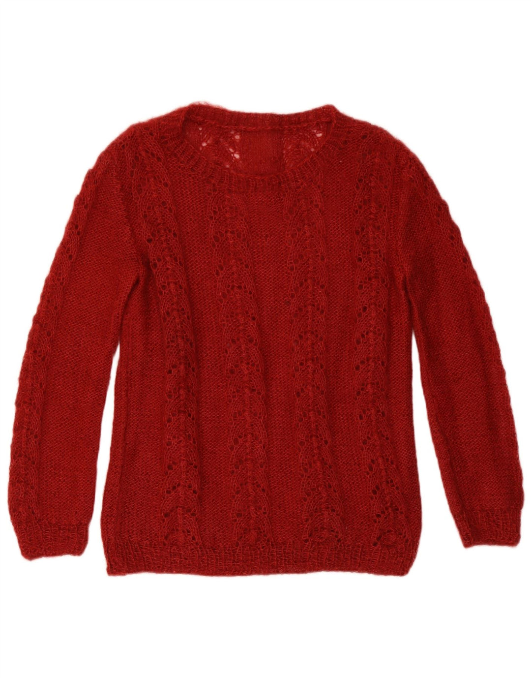 Suéter feminino vintage com estampa abstrata, gola redonda, Reino Unido 12 Médio Burgu