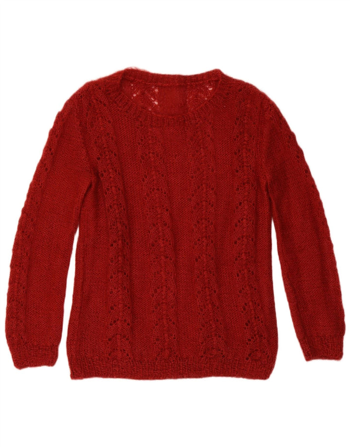 Suéter feminino vintage com estampa abstrata, gola redonda, Reino Unido 12 Médio Burgu