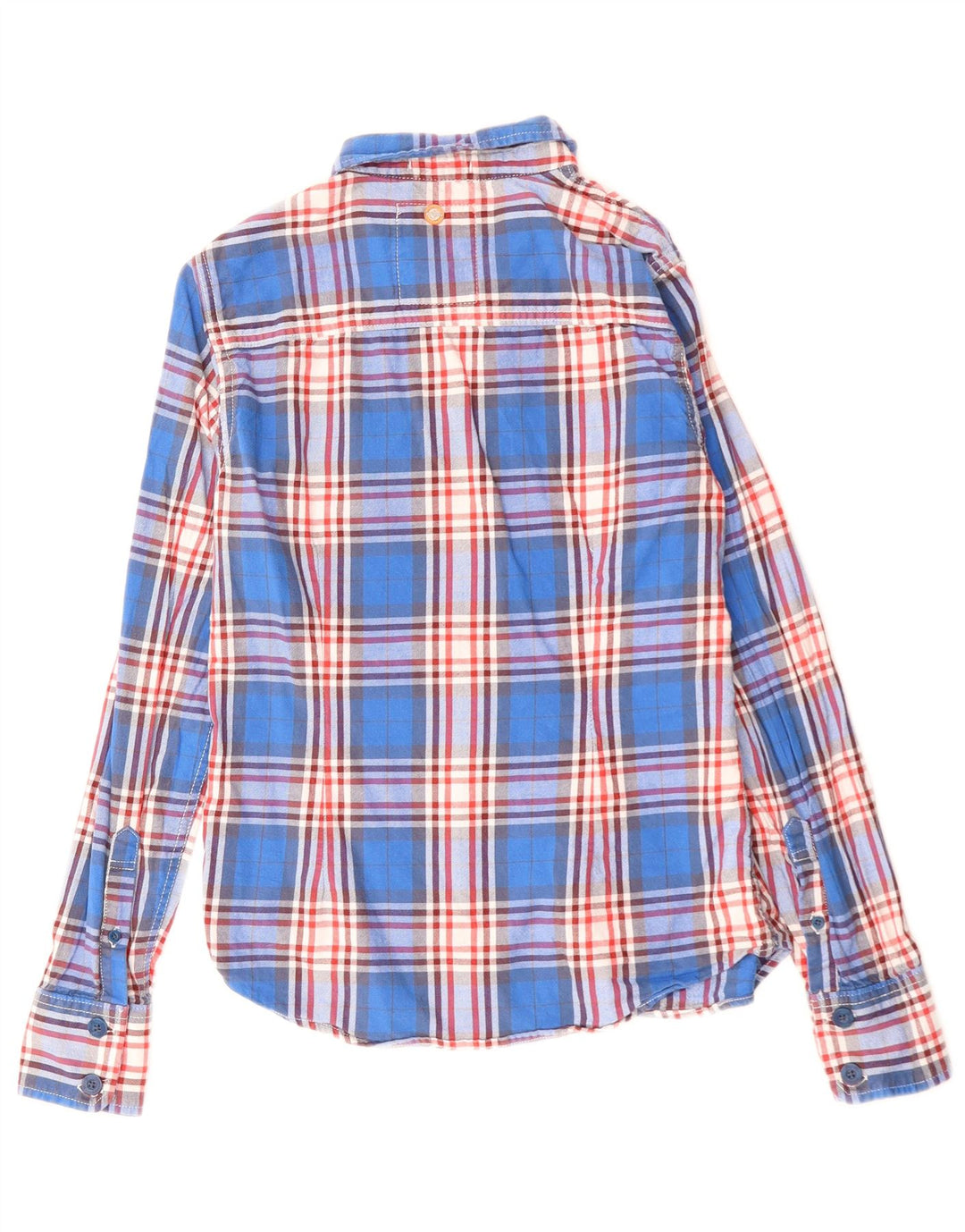 Camisa feminina de flanela SUPERDRY Reino Unido 12 algodão xadrez azul médio