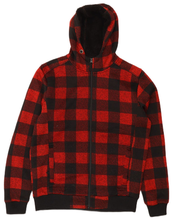 Suéter masculino com capuz e zíper Sherpa Mountain Warehouse guingão vermelho médio