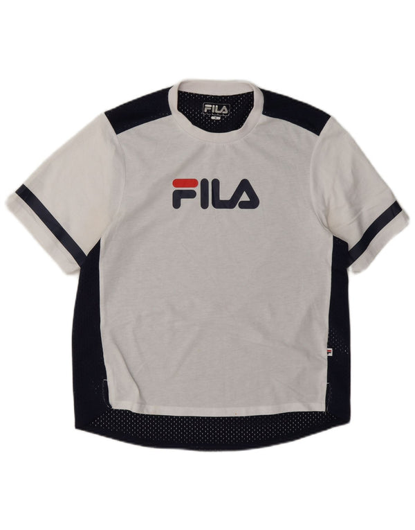 Camiseta feminina Fila Graphic UK 14 médio branco colorblock poliéster