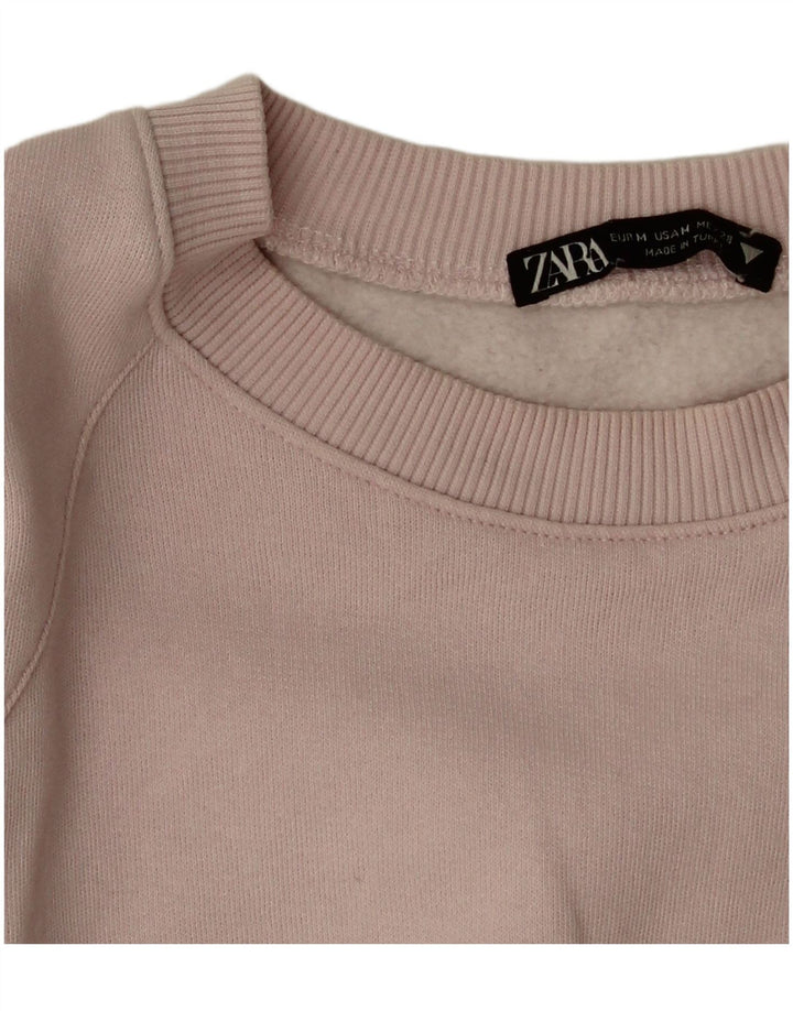 Zara Womens Crop Oversized Moletom Jumper Reino Unido 14 Médio Algodão Rosa