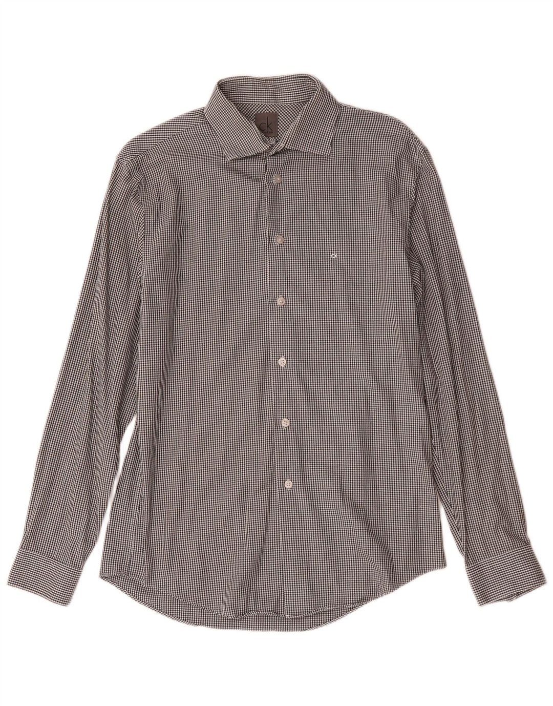 Camisa masculina Calvin Klein Slim Fit tamanho 39 15 1/2 cinza médio Houndstooth