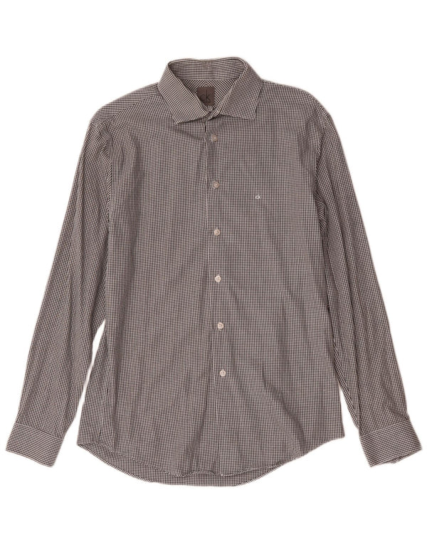Camisa masculina Calvin Klein Slim Fit tamanho 39 15 1/2 cinza médio Houndstooth
