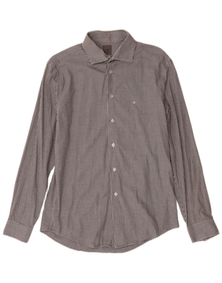Camisa masculina Calvin Klein Slim Fit tamanho 39 15 1/2 cinza médio Houndstooth