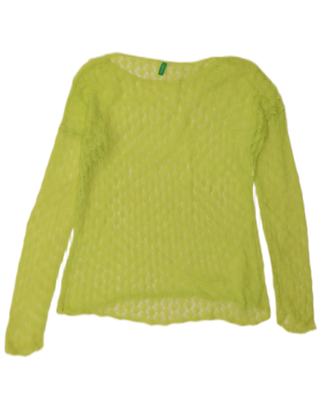 Top feminino transparente de manga comprida Benetton UK 16 grande verde