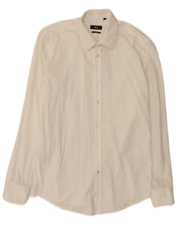 Hugo Boss Mens Slim Fit Camisa Tamanho 41 16 Grande Algodão Branco