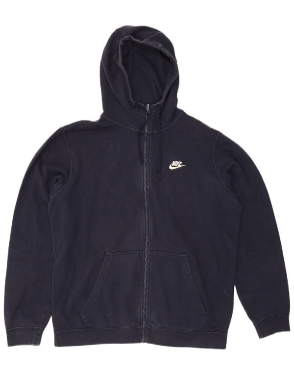 Suéter masculino Nike com capuz e zíper grande algodão azul marinho
