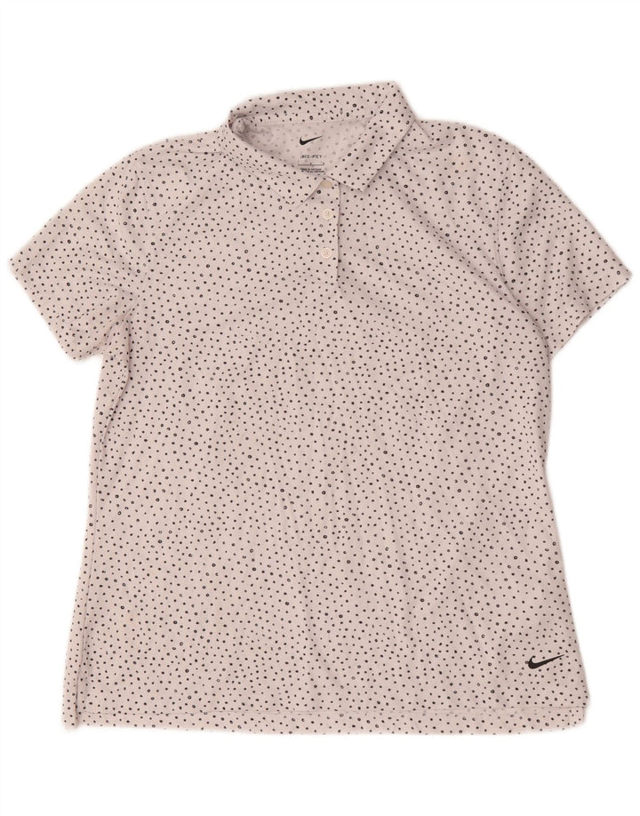 Camisa polo feminina Nike Dri Fit UK 16 grande poliéster manchado branco