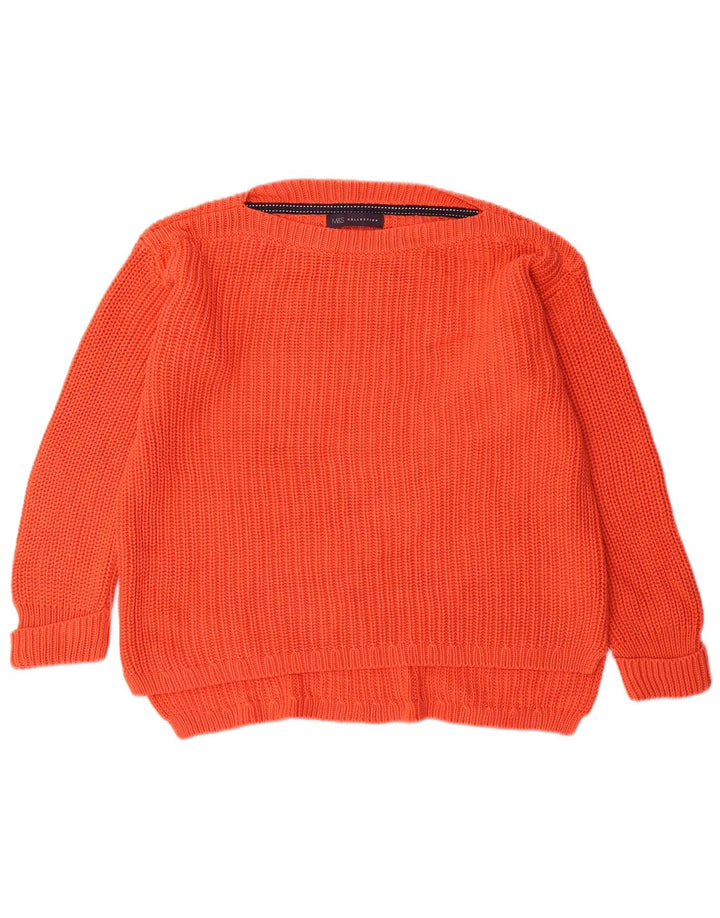 Suéter feminino Marks & Spencer com gola canoa Reino Unido 12 algodão laranja médio