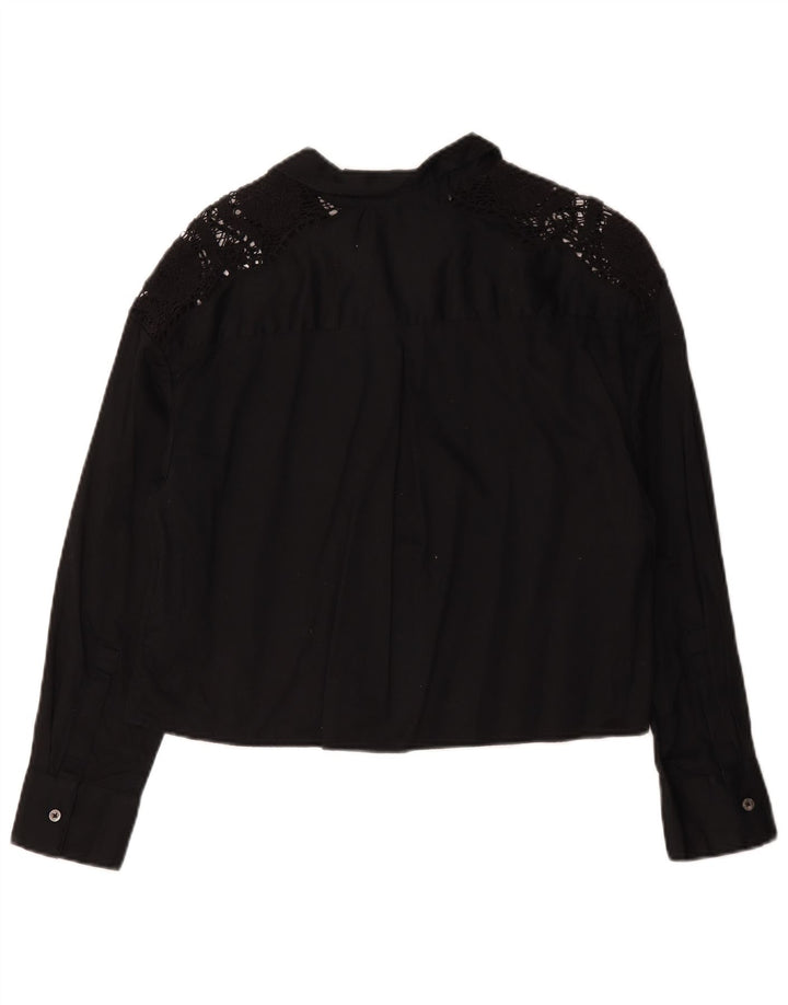 Blusa feminina Marks & Spencer Reino Unido 12 algodão preto médio