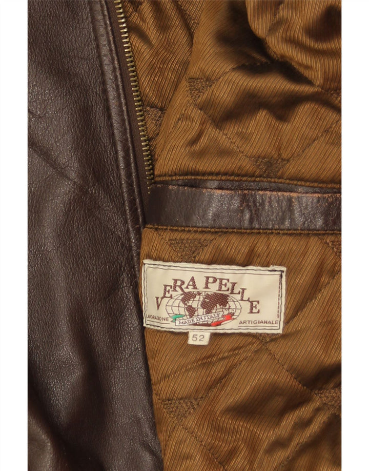 Jaqueta de couro militar masculina vintage IT 52 XL couro marrom