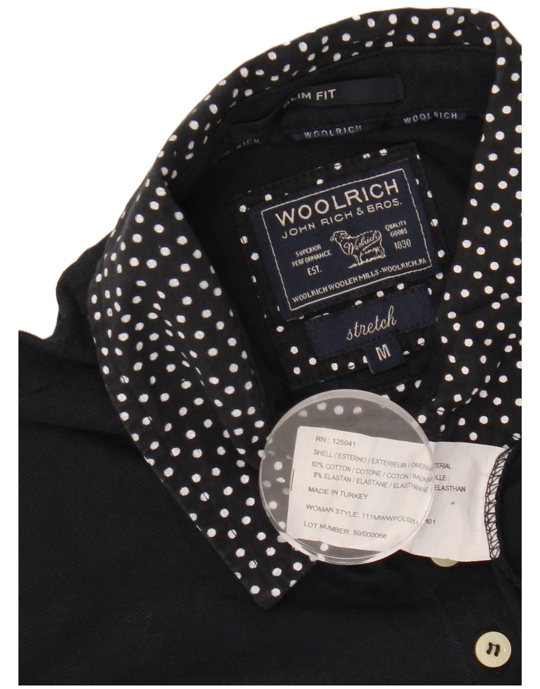 Camisa polo feminina WOOLRICH Slim Fit Reino Unido 12 algodão manchado azul marinho médio