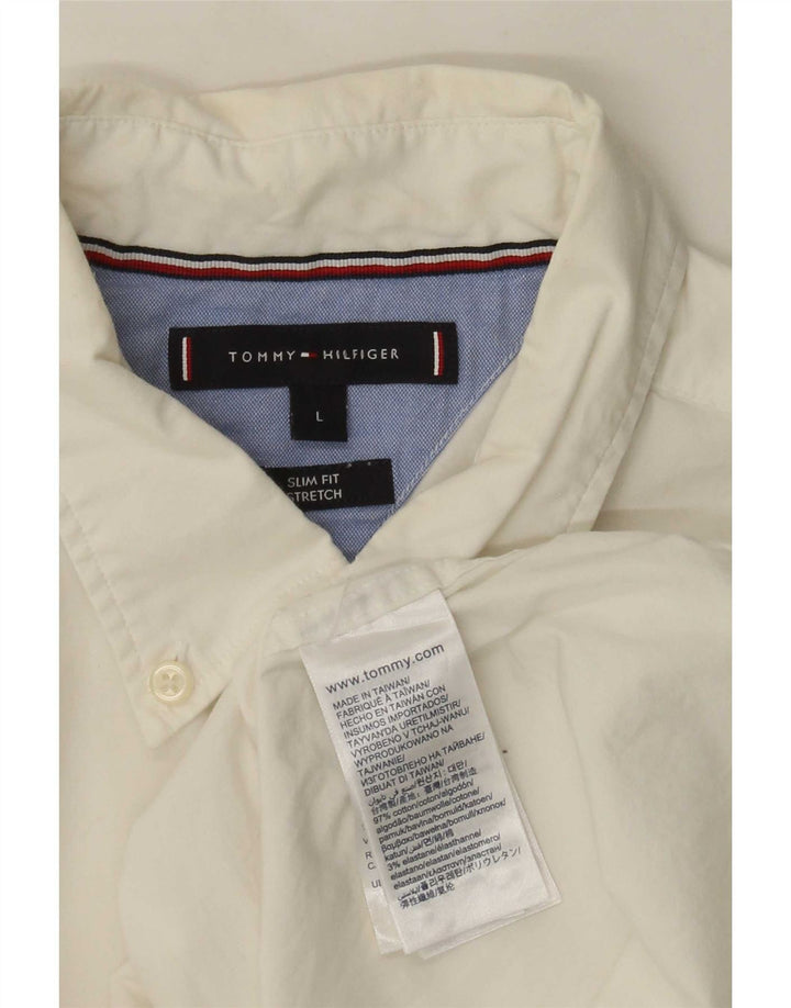 Camisa masculina Tommy Hilfiger Slim Fit grande algodão branco