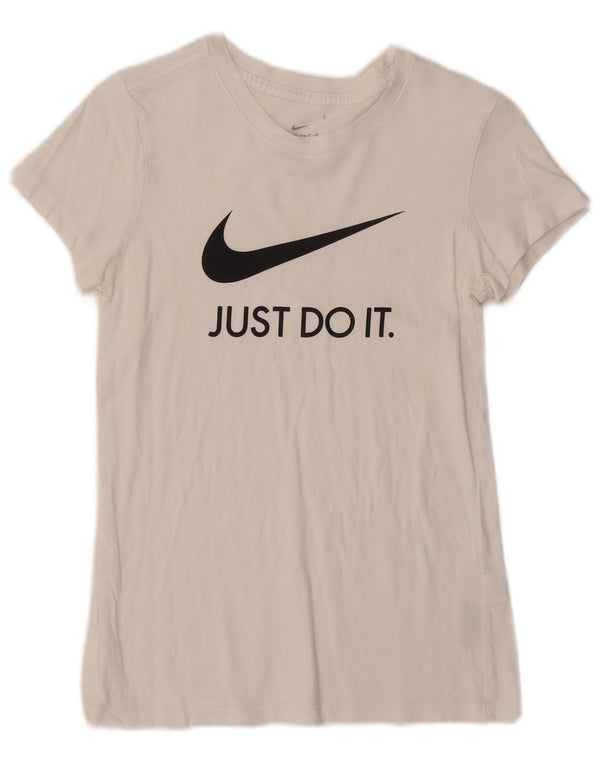 Camiseta gráfica feminina Nike UK 10 pequena algodão branco