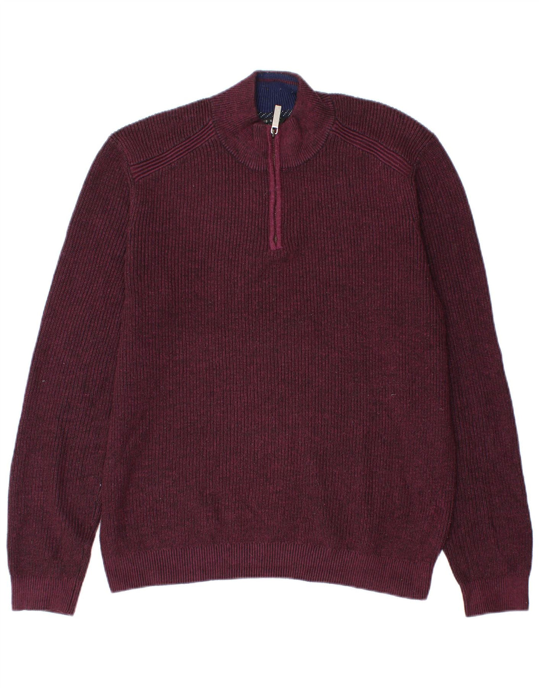 Suéter masculino Ted Baker com zíper e pescoço tamanho 4 grande poliéster cor de vinho