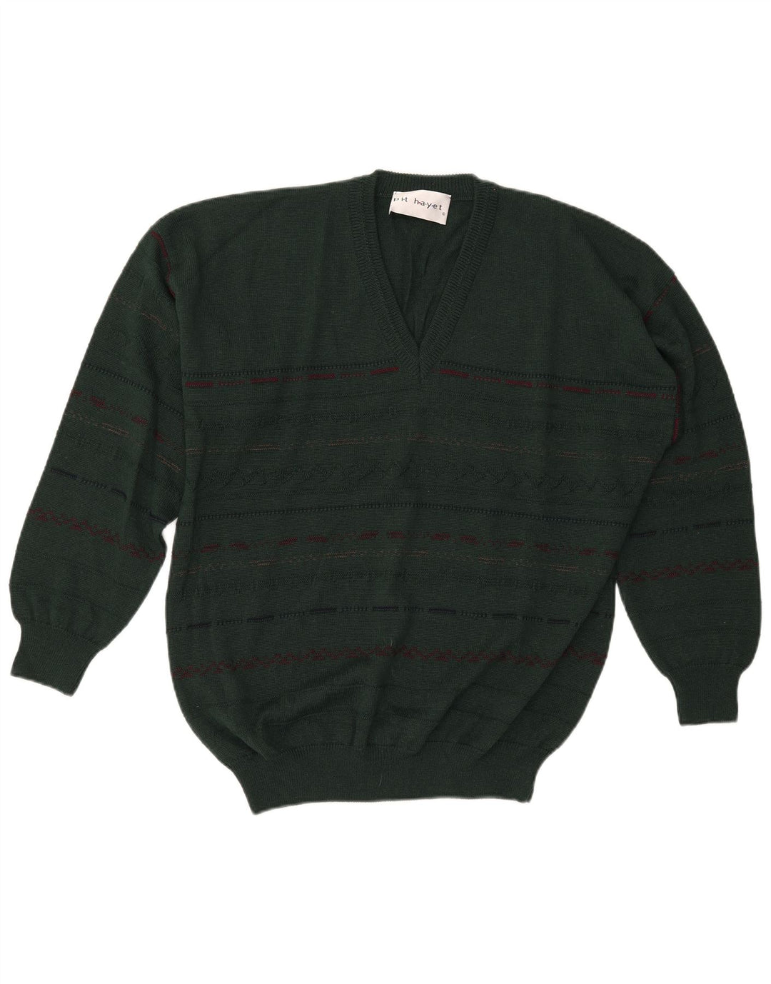 Suéter masculino Pit Hayet com decote em V IT 50 lã listrada verde médio