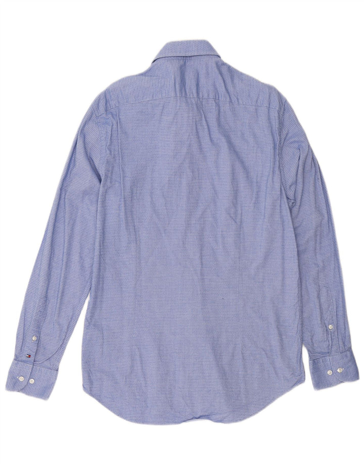 Camisa masculina Tommy Hilfiger tamanho 40 15 3/4 algodão geométrico azul médio