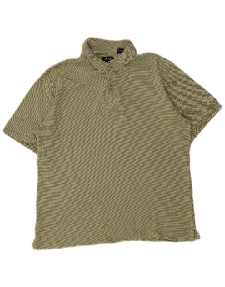 Camisa polo masculina Izod de algodão listrado verde médio