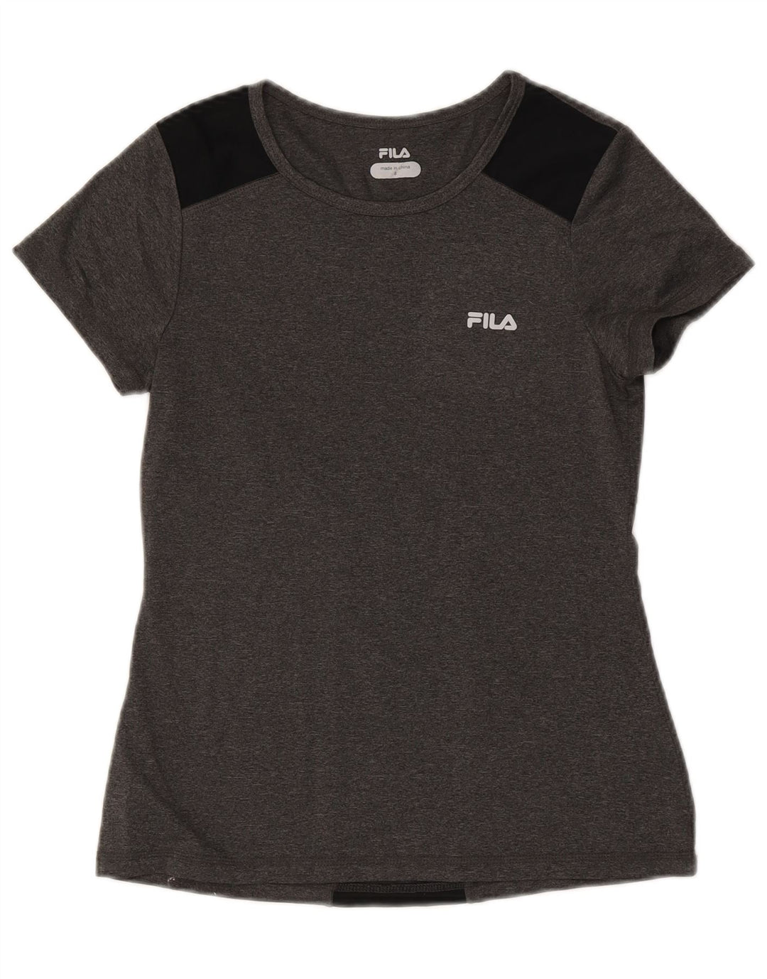 Camiseta feminina Fila UK 8 pequena cinza colorblock poliéster
