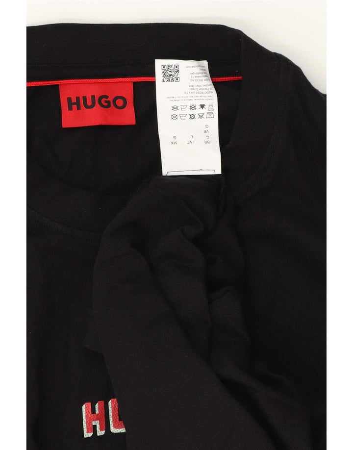 Camiseta gráfica masculina Hugo Boss grande algodão preto
