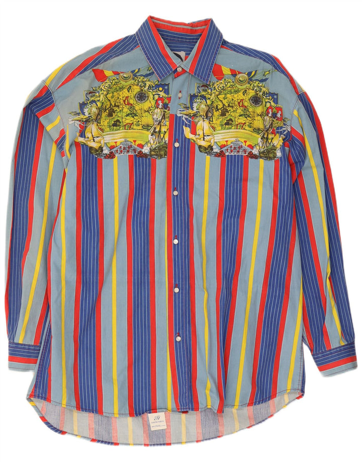 Camisa masculina vintage com corte solto e algodão listrado médio multicolorido