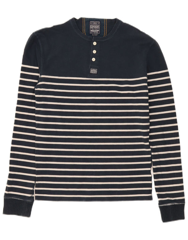 Superdry Mens Regular Top Manga Longa Médio Azul Marinho Listrado Algodão