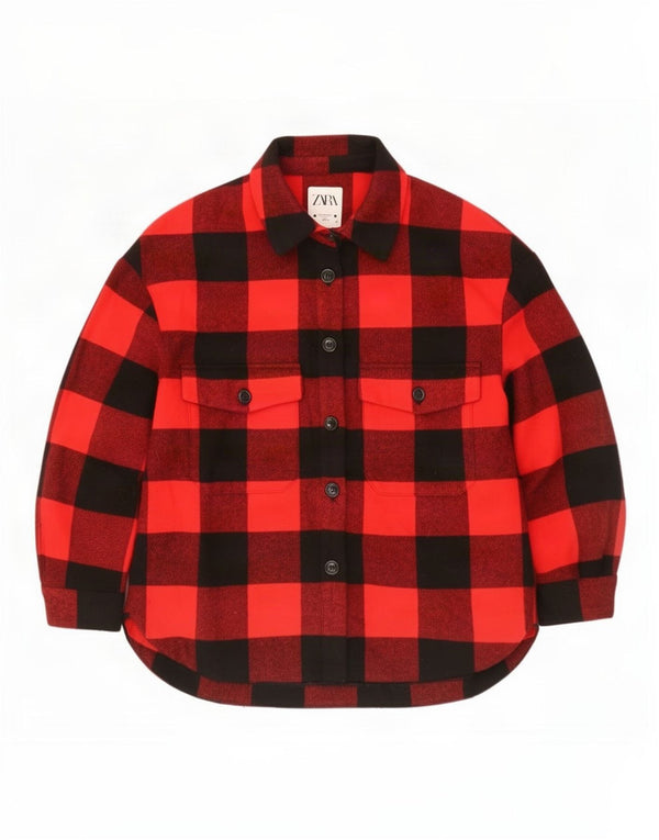Zara Womens 3/4 Sleeve Overshirt Flannel Shirt UK 14 Medium Red Check