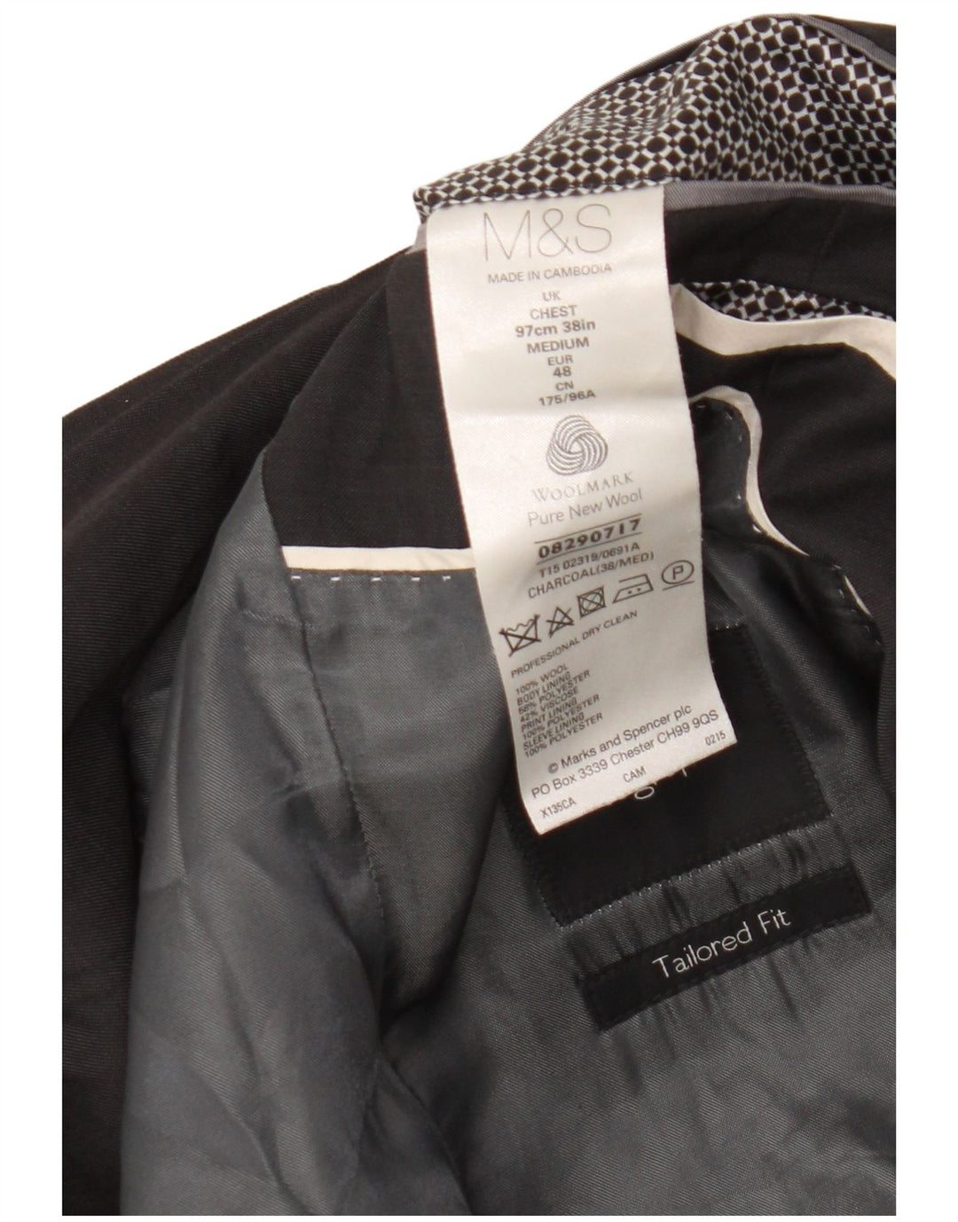Jaqueta blazer masculina de 2 botões Marks & Spencer Reino Unido 38 cinza médio lã nova