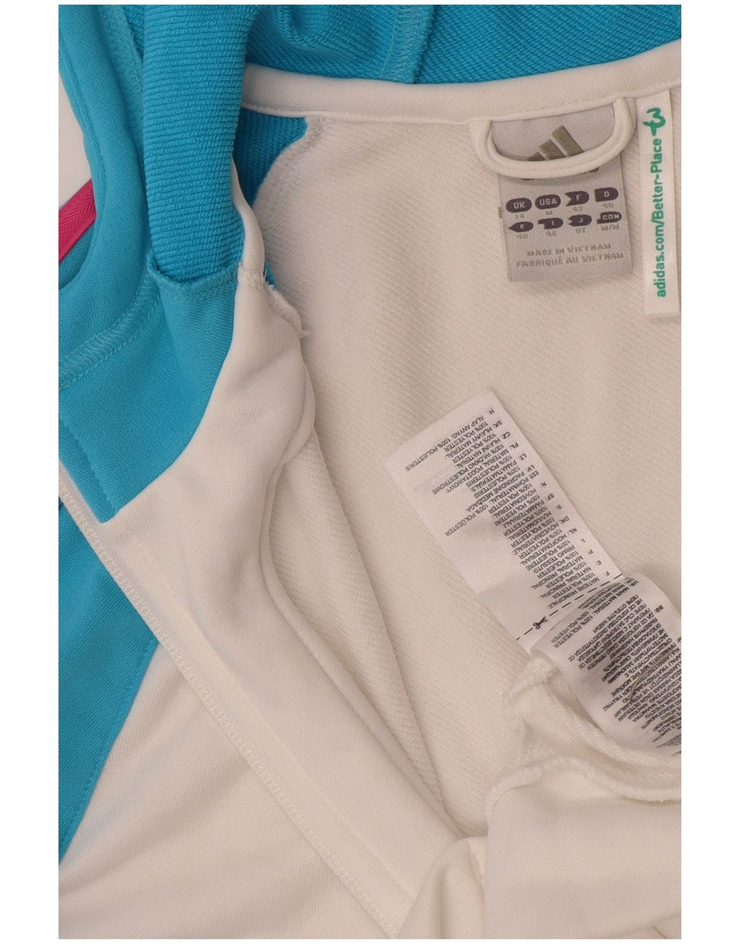 Suéter adidas feminino com capuz e zíper UK 14 médio branco colorblock poliéster