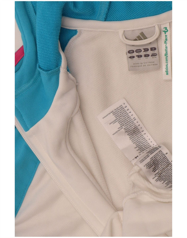 Suéter adidas feminino com capuz e zíper UK 14 médio branco colorblock poliéster