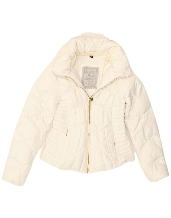Jaqueta acolchoada grande feminina Guess UK 6 XS poliéster branco
