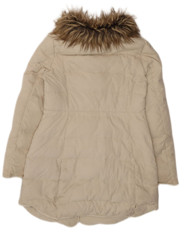 Casaco acolchoado feminino Zara UK 14 grande poliéster branco