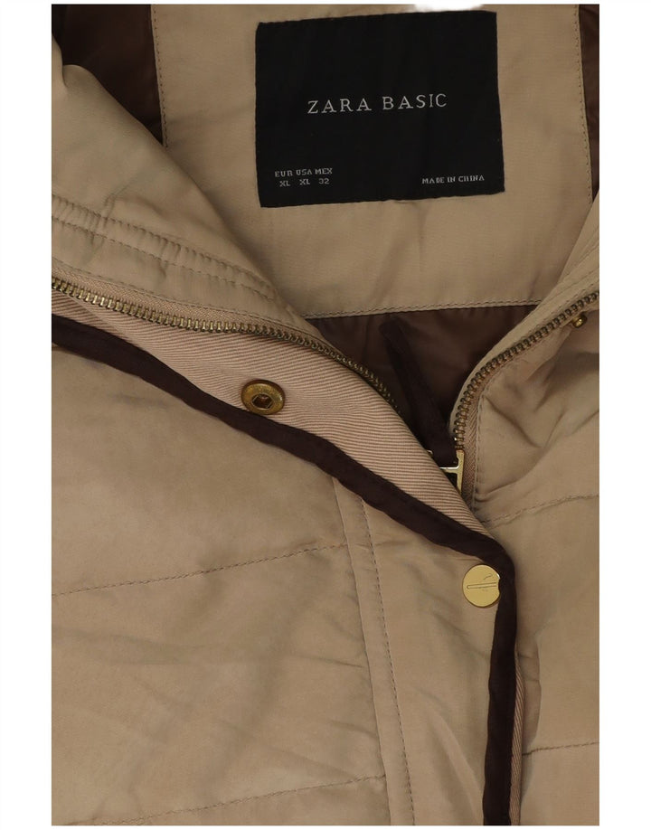 Jaqueta acolchoada feminina Zara UK 18 XL poliéster bege