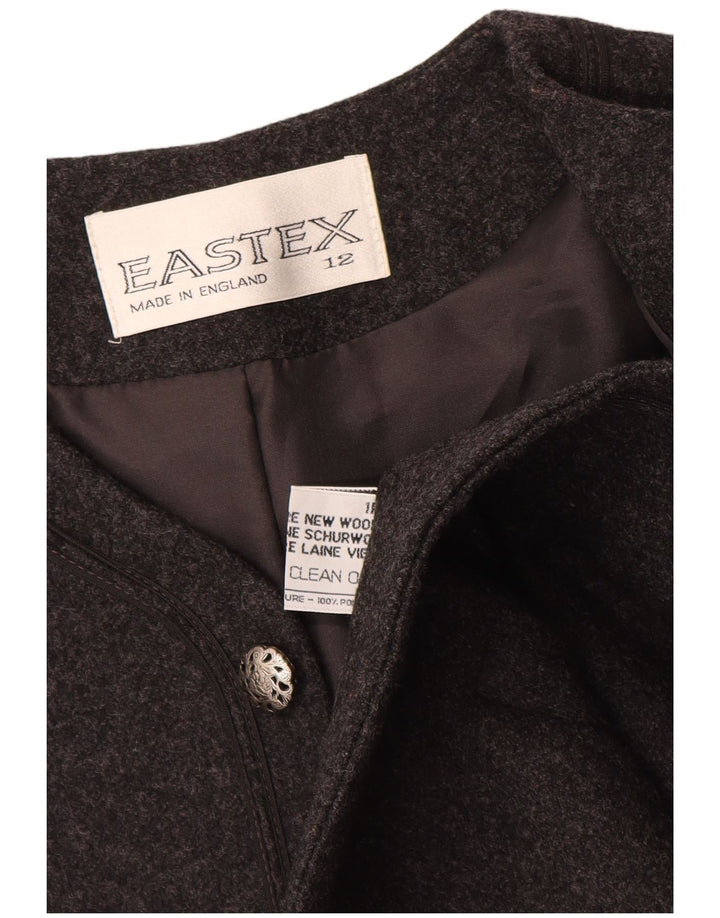 Jaqueta blazer aberta feminina EASTEX Reino Unido 12 lã nova cinza médio