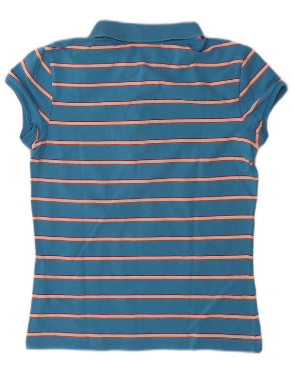 Adidas Womens Polo Shirt UK 12 Medium Blue Striped Cotton