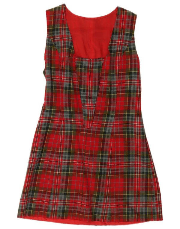 Vestido feminino vintage sem mangas evasê UK 12 xadrez vermelho médio