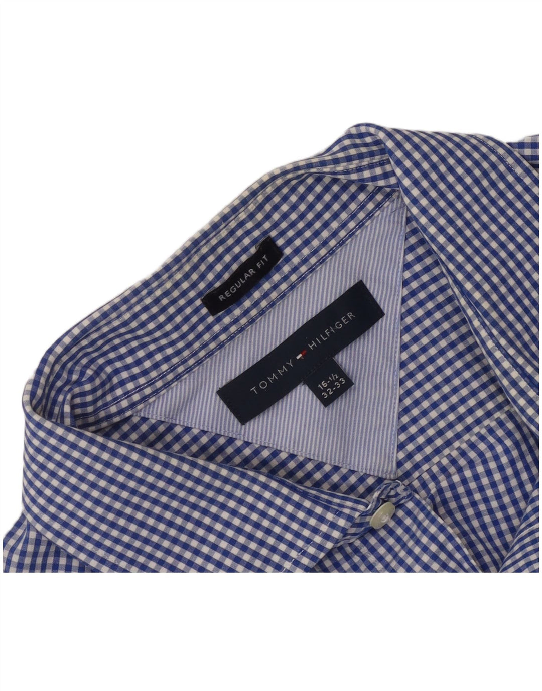Camisa masculina Tommy Hilfiger Regular Fit tamanho 16 1/2 grande azul guingão