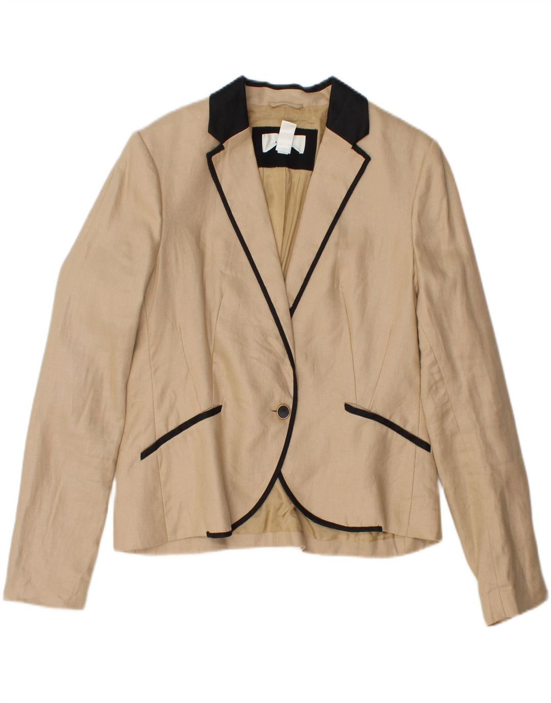 Jaqueta blazer feminina MANGO com 1 botão EU 42 grande bege colorblock linho
