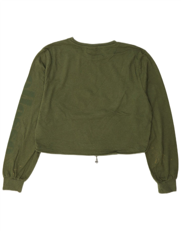 Ellesse Crop Top Feminino Manga Longa Reino Unido 12 Algodão Verde Médio